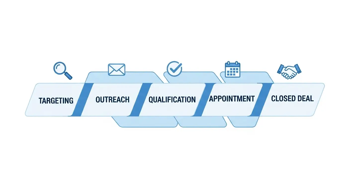 B2B lead generation funnel infographic from prospect to closed deal