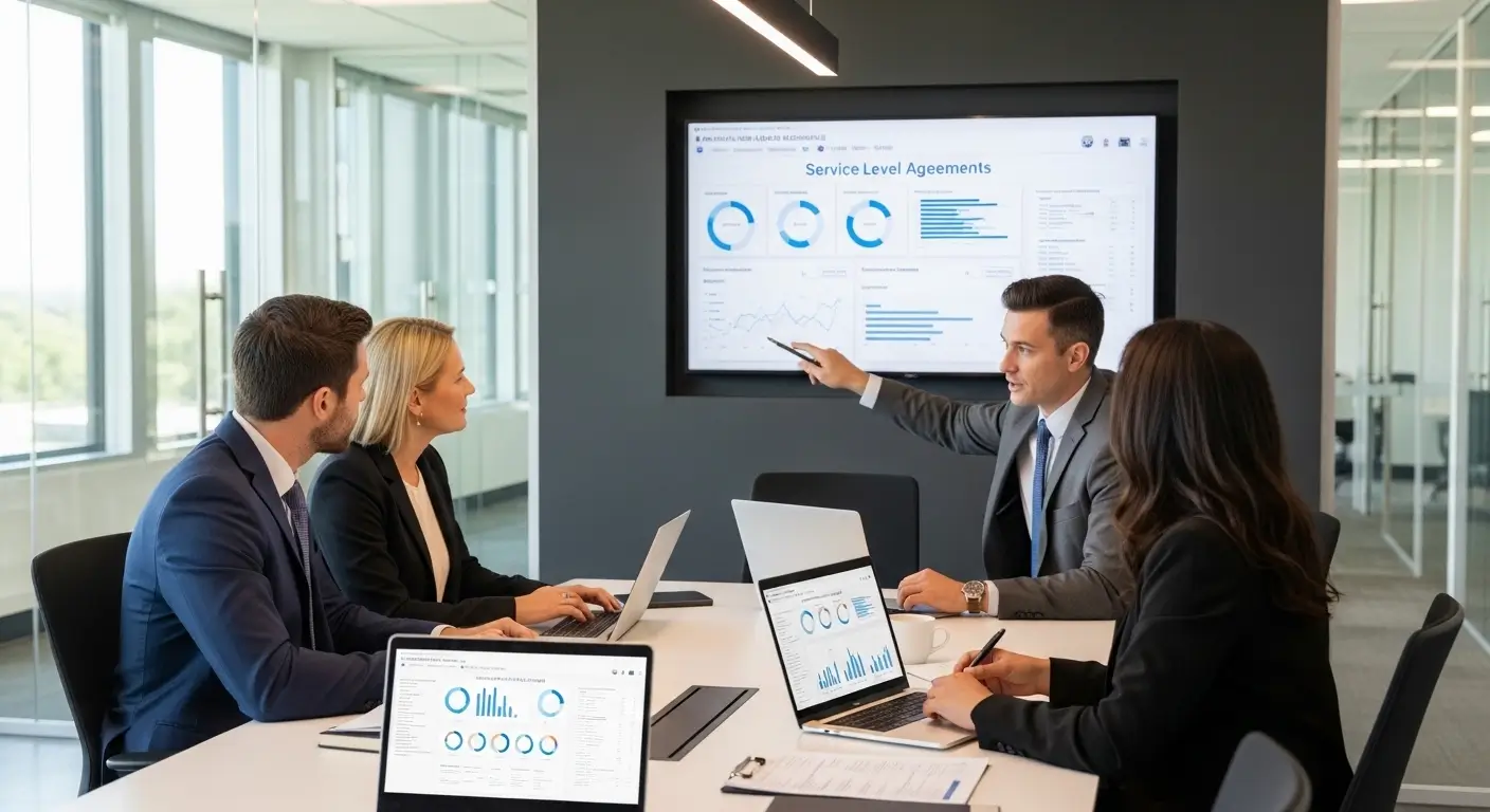 Business executives in Irvine evaluating and choosing a BPO company for outsourcing services