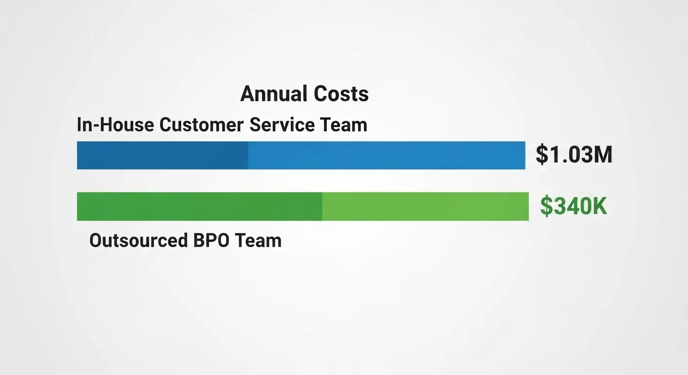 Cost comparison infographic for outsourced vs in-house customer service in Stockton