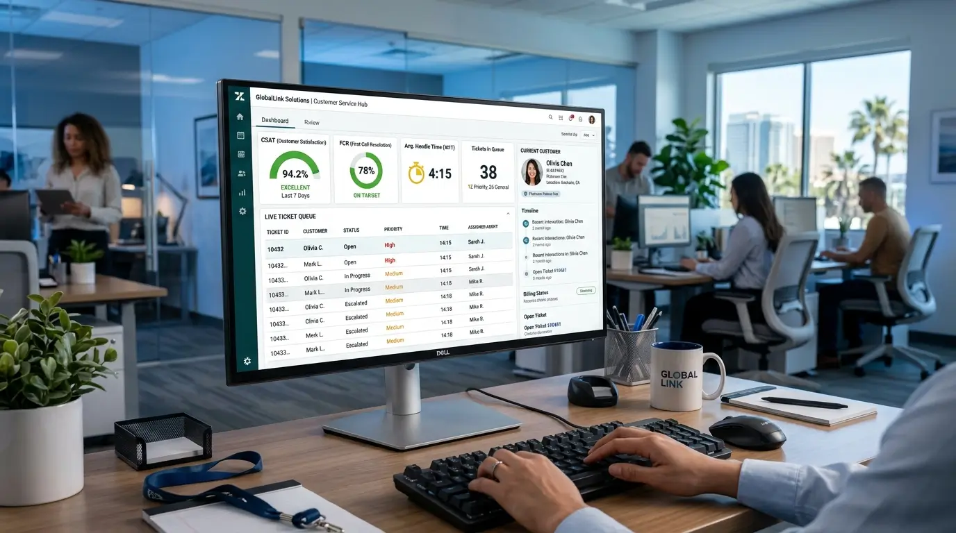 CRM dashboard powering inbound call center services in Anaheim