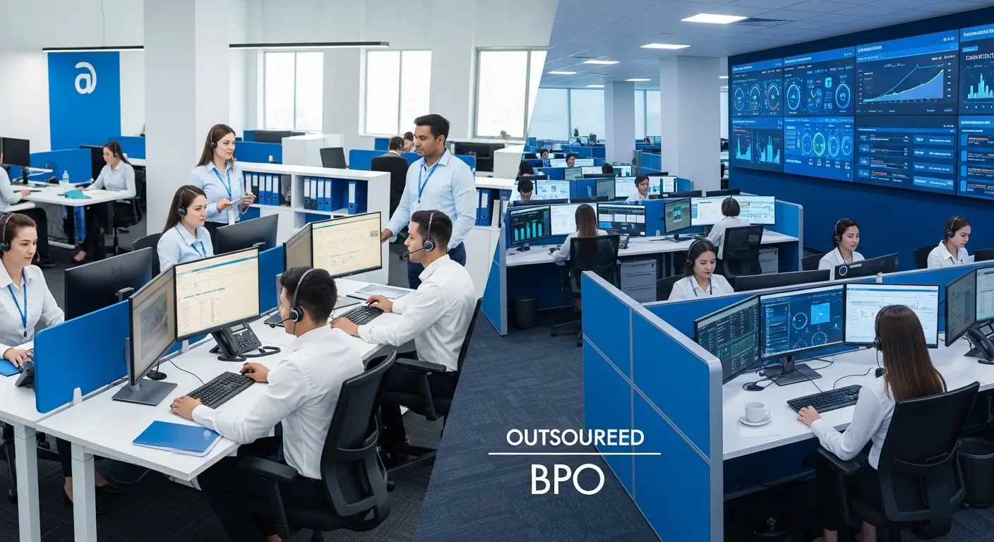 Outsourced vs in-house customer service in Stockton comparison visual