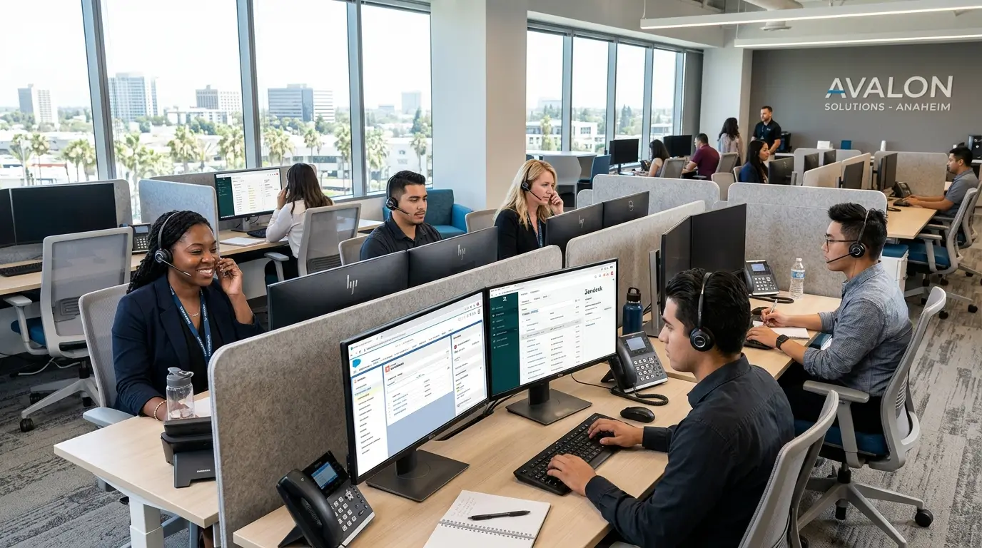 Modern customer support outsourcing team handling operations in Anaheim