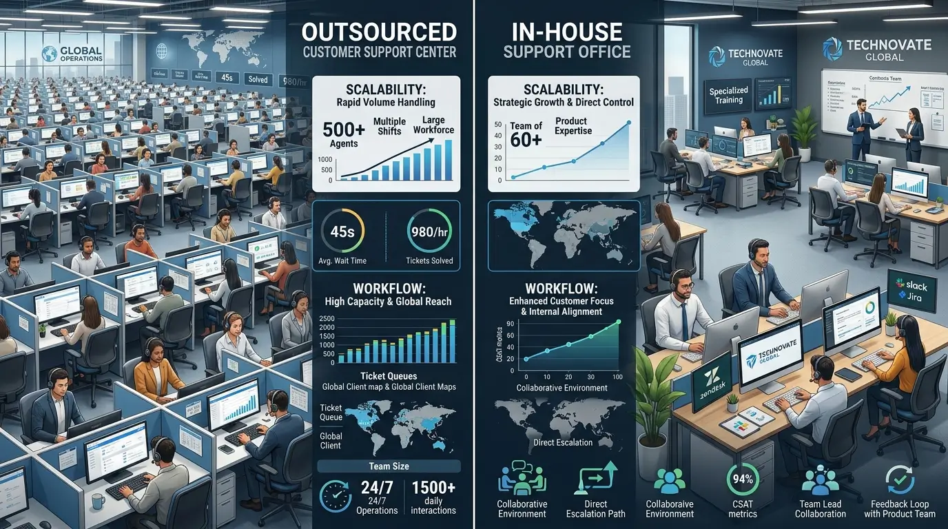 Outsourced vs in-house customer service comparison Santa Ana