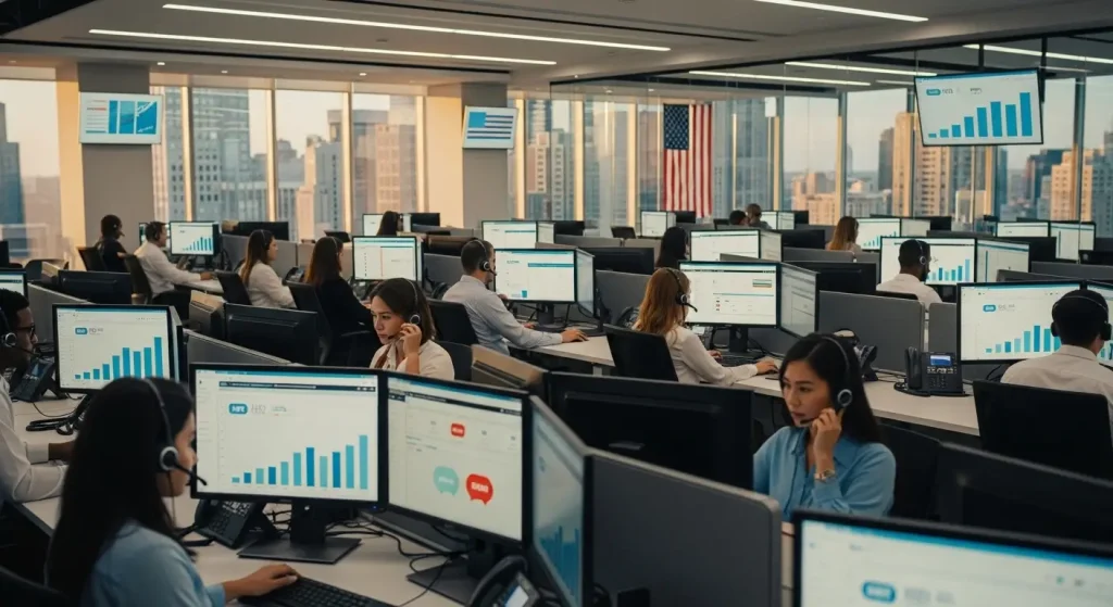 Professional team delivering BPO services USA at VocalsConnected's modern call center facility