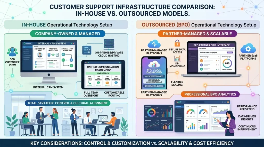 Customer support outsourcing cost CRM infrastructure comparison