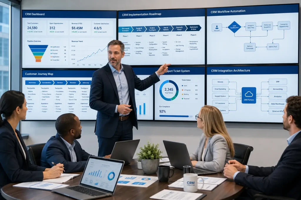 CRM implementation consultant helping business teams plan CRM deployment and customer management strategy.